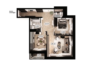 2-комнатная квартира 91,55 м²